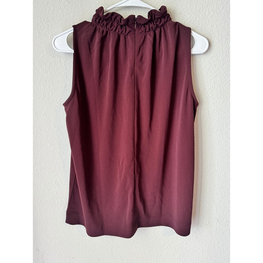 Ann Taylor Burgundy Ruffle High Neck Sleeveless Blouse Shell XS
